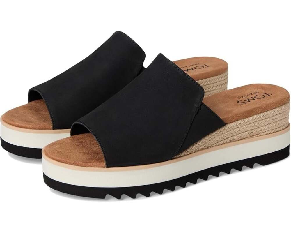TOMS Womens Diana Mule Platform Wedge Sandals Size 7.5 EU 38 Black Leather NIB